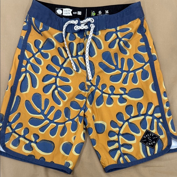 Salty Crew Men's Navy and Mustard Patterned Board Shorts - Picture 1 of 2